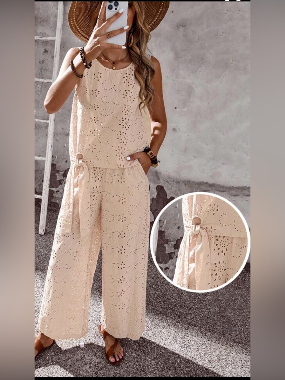 Women’s Cream Eyelet 2-Piece Set - XL - Picture 6 of 11